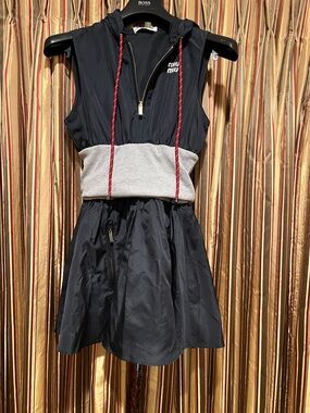 Navy Hooded Sleeveless Mini Dress with Gray Waistband